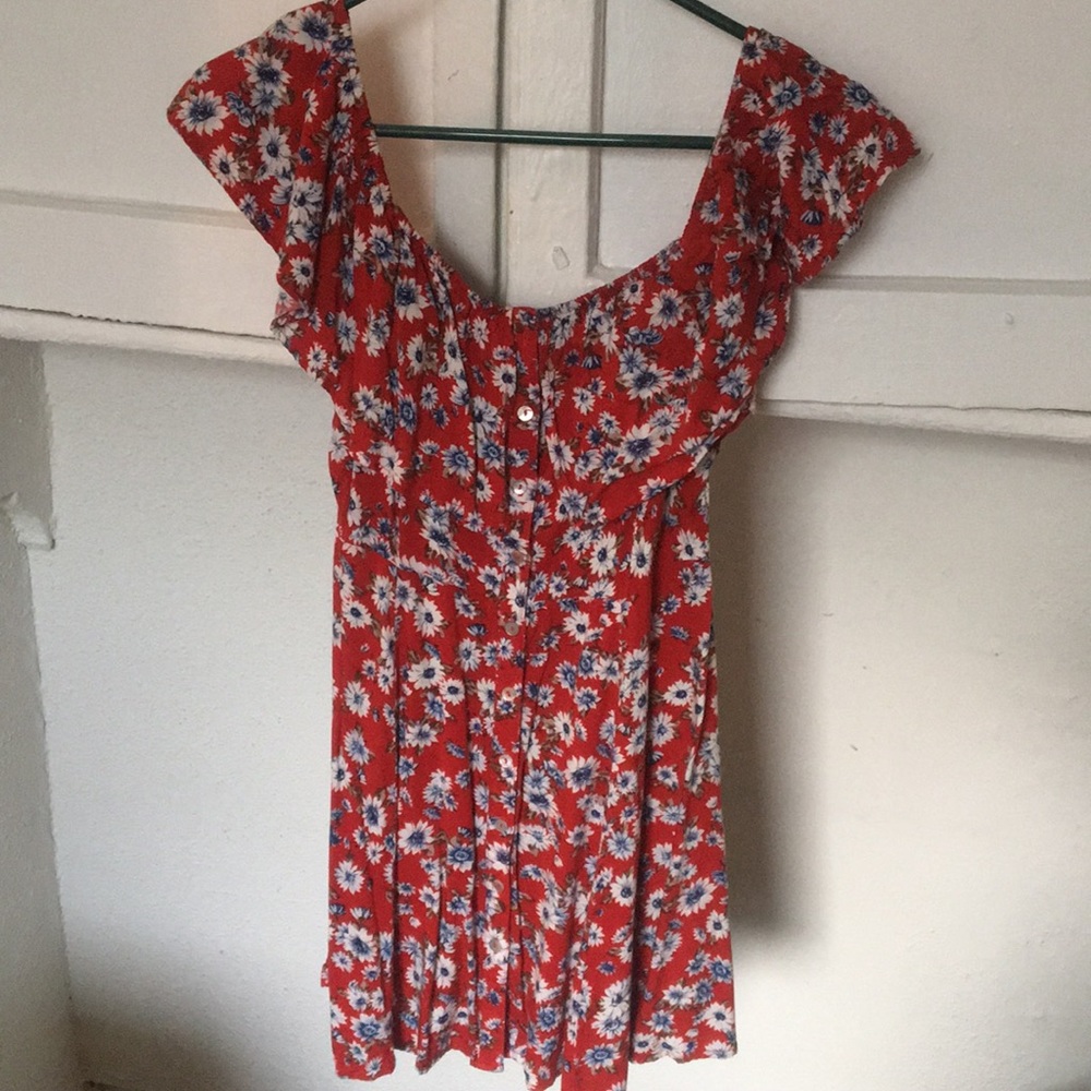 Forever 21 Red Floral Off the Shoulder Mini Dress